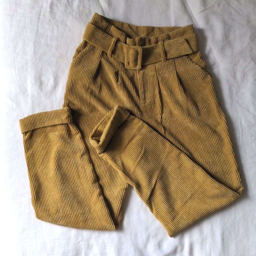 Mustard, High-waisted Corduroy Pants